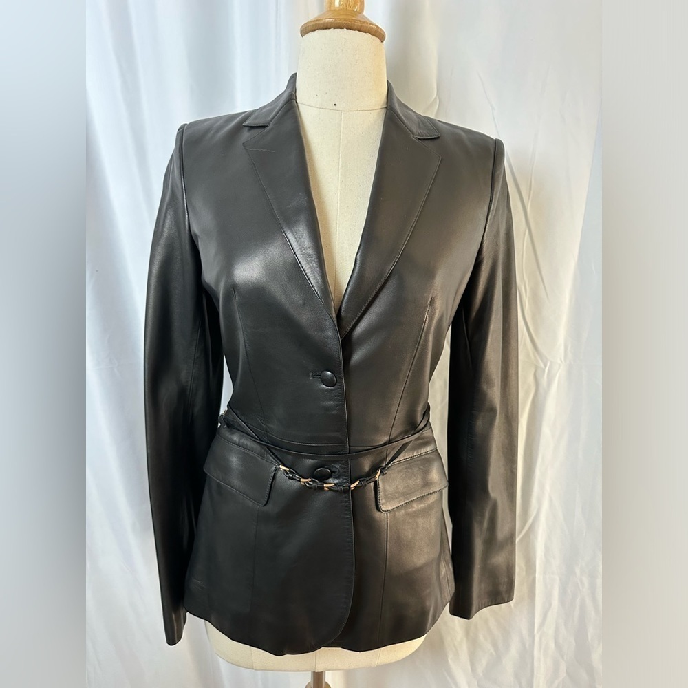 Brand New Prada Black Leather Blazer/Jacket with Detachable Leather Belt